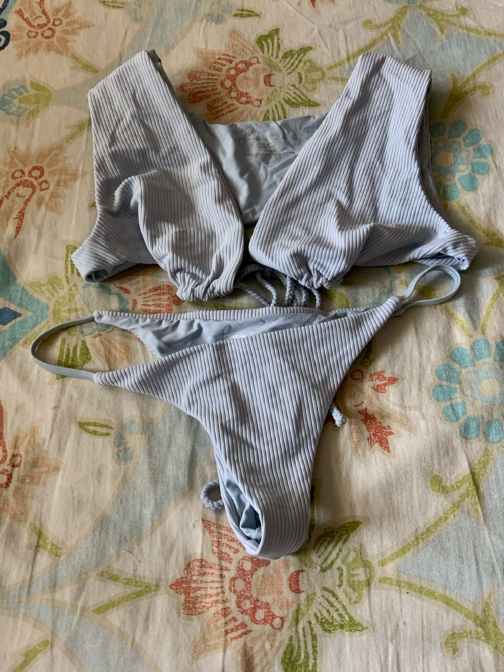 Frankie's Bikinis Powder Blue Ribbed Scoop Bikini Set
